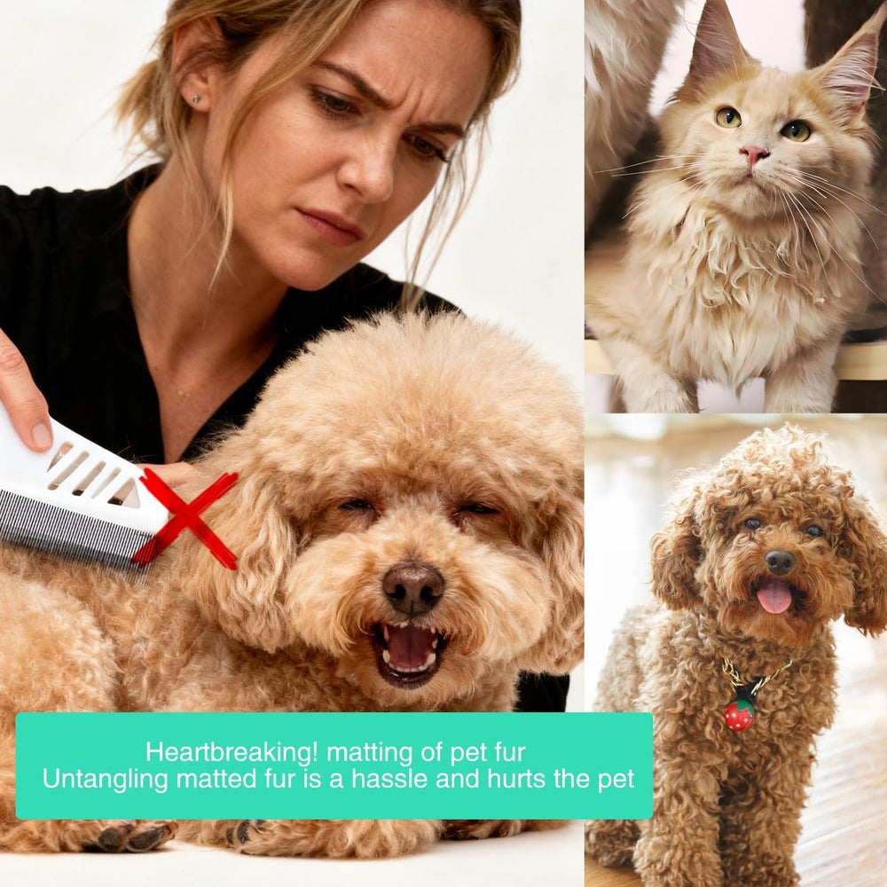 Smoothway flea comb in use on a dog with long hair.