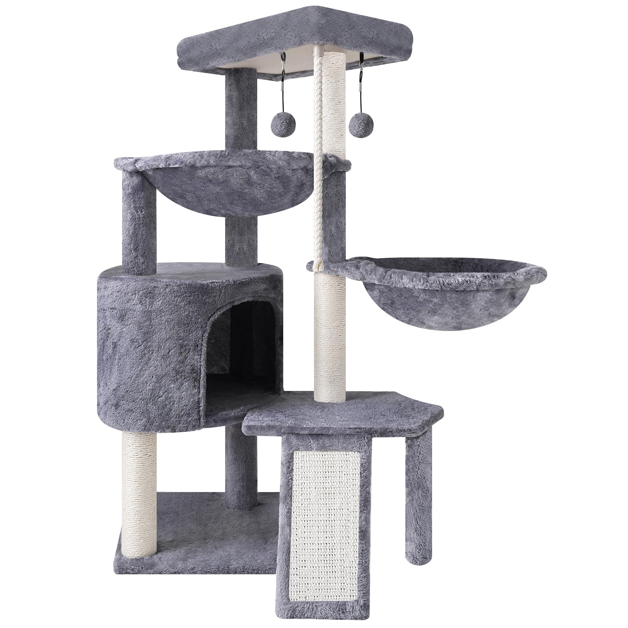 Smouatou Xin three-layer cat tree gray overview highlights multi-level feline fun.