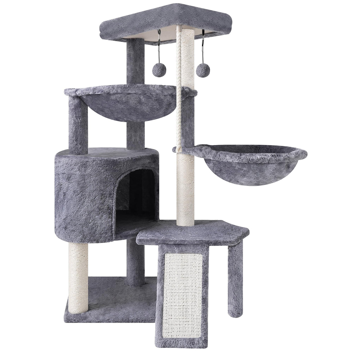 Smouatou Xin three-layer cat tree gray overview highlights multi-level feline fun.