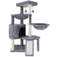 Smouatou Xin three-layer cat tree gray overview highlights multi-level feline fun.