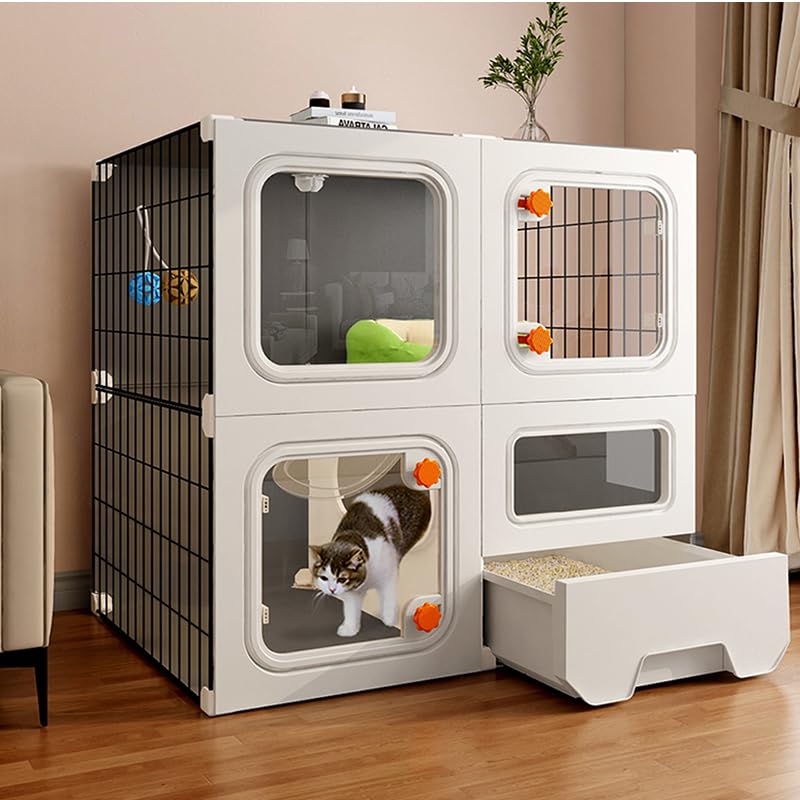SNAAT cat cage with litter-box partition for easy cleaning