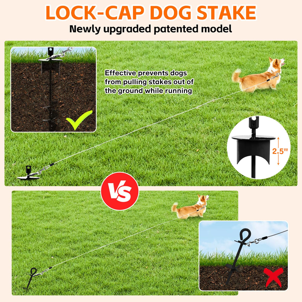 Snagle Paw 360-degree swivel stake prevents cable tangling during outdoor play.