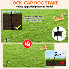 Snagle Paw 360-degree swivel stake prevents cable tangling during outdoor play.