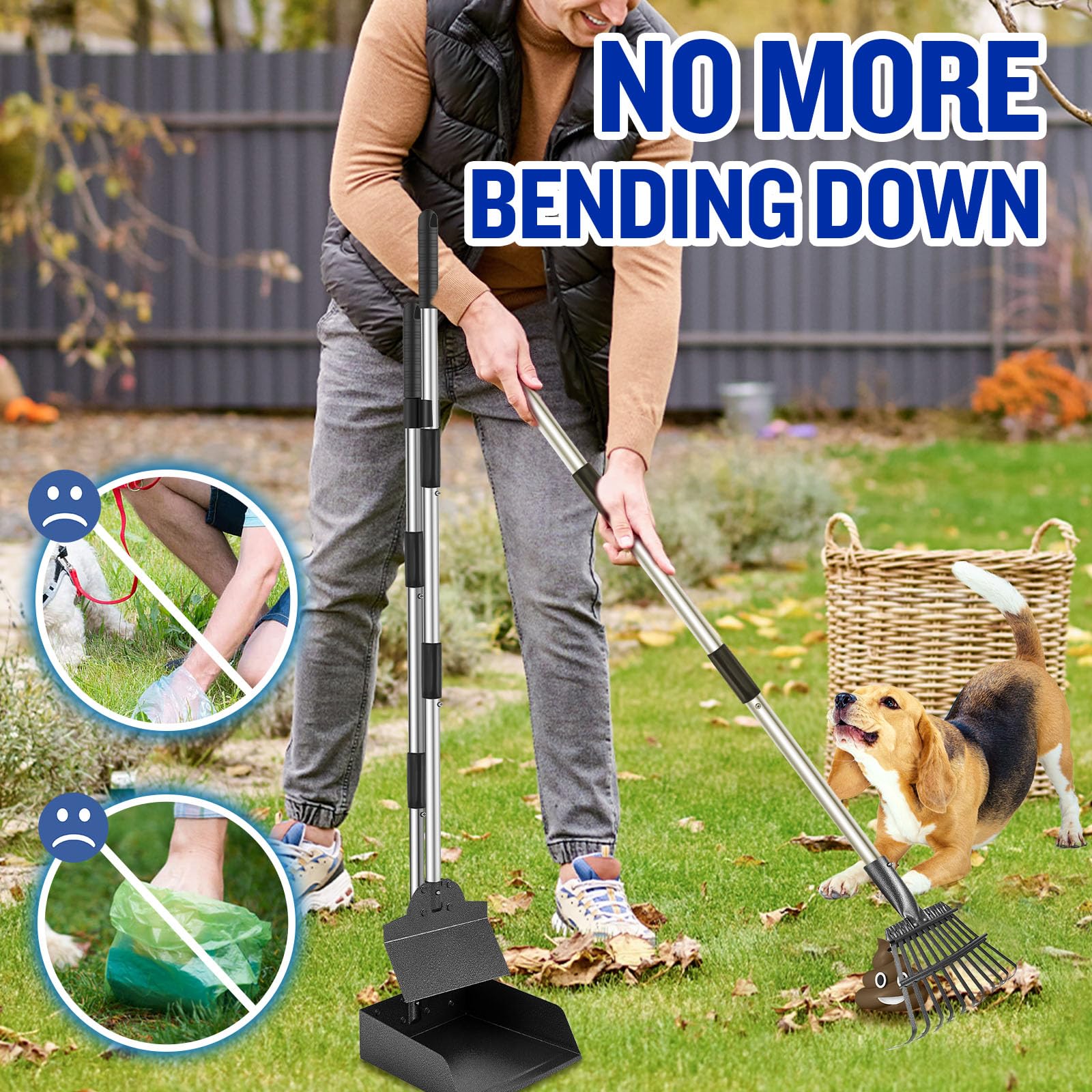 Snagle Paw 38in adjustable handle shown for easy reach during cleanup