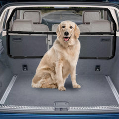 Snagle Paw dog car barrier shows 46-inch-wide coverage for secure backseat separation