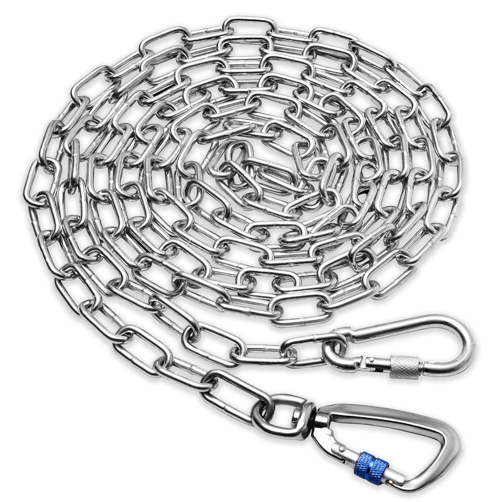 Snagle Paw heavy-duty dog chain leash carabiner shown for secure yard tie-outs.