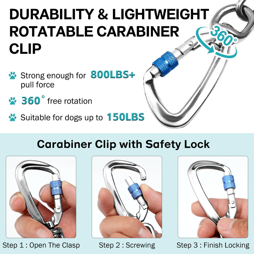 Snagle Paw heavy-duty dog chain leash swivel shown to prevent tangles during play.