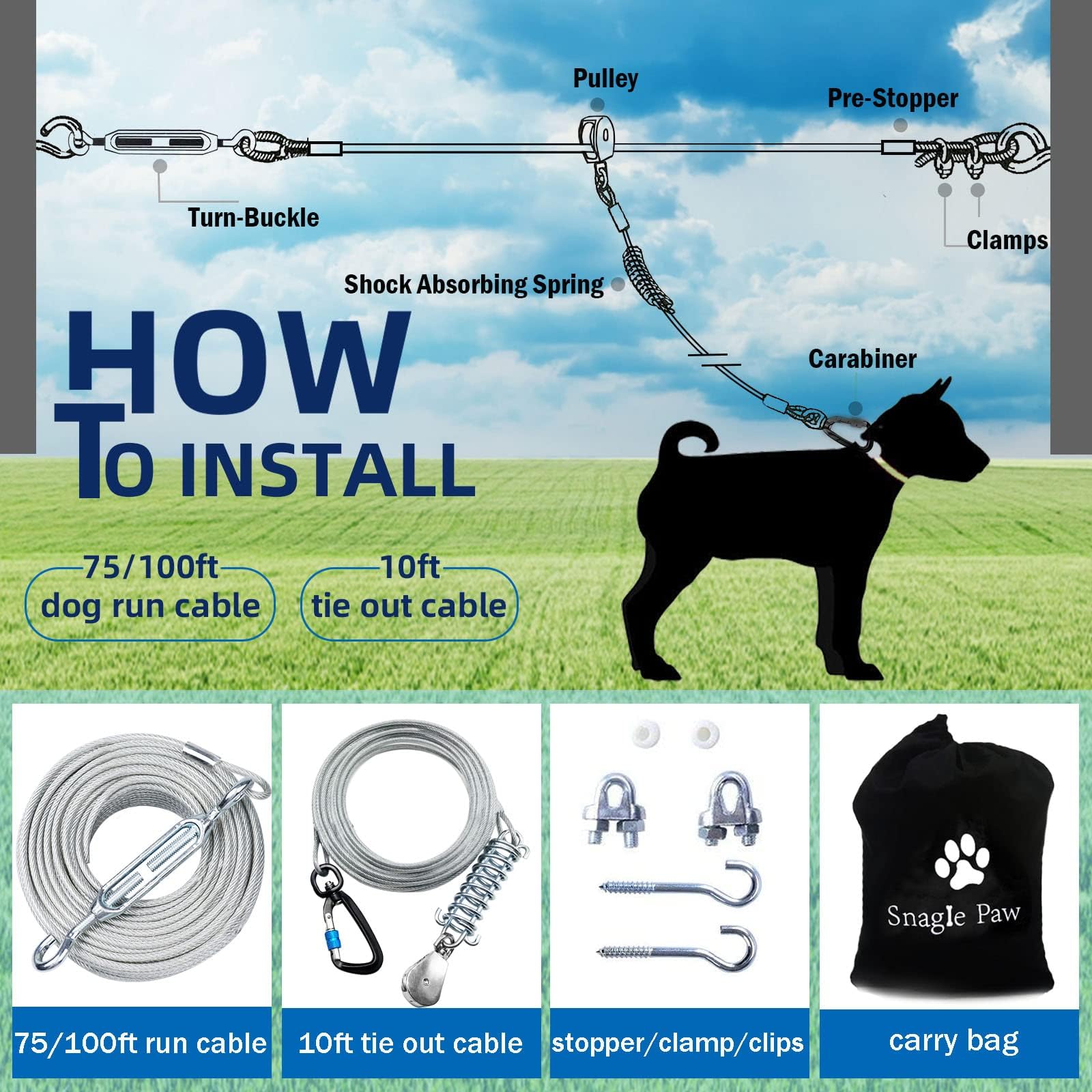 Snagle Paw pulley line 10ft close-up highlights smooth operation during runs.