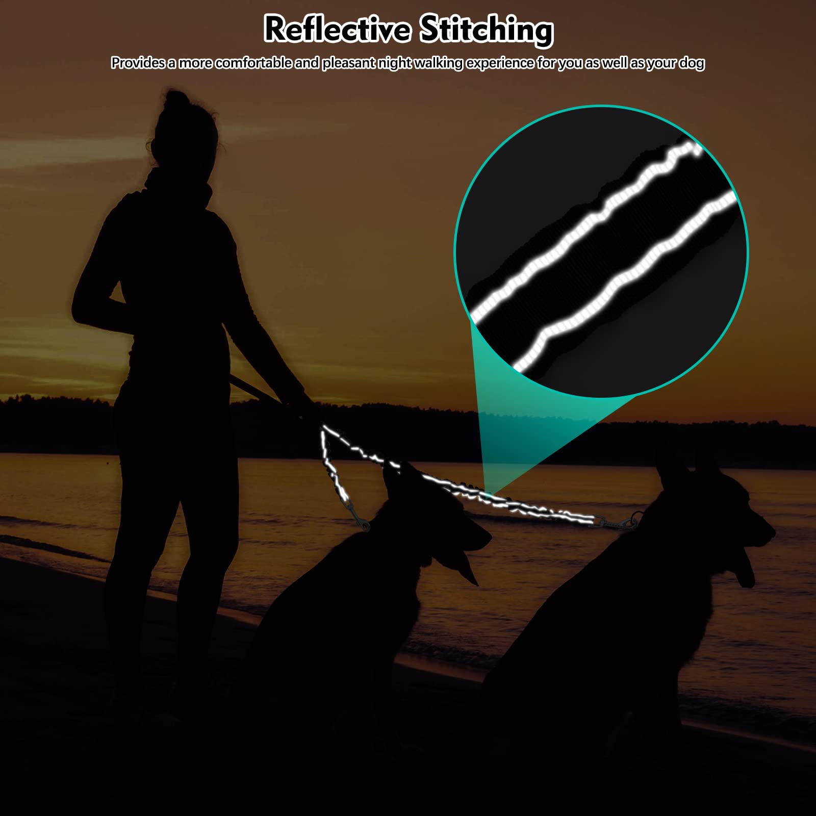 Snagle Paw reflective stitching enhances nighttime safety on walks