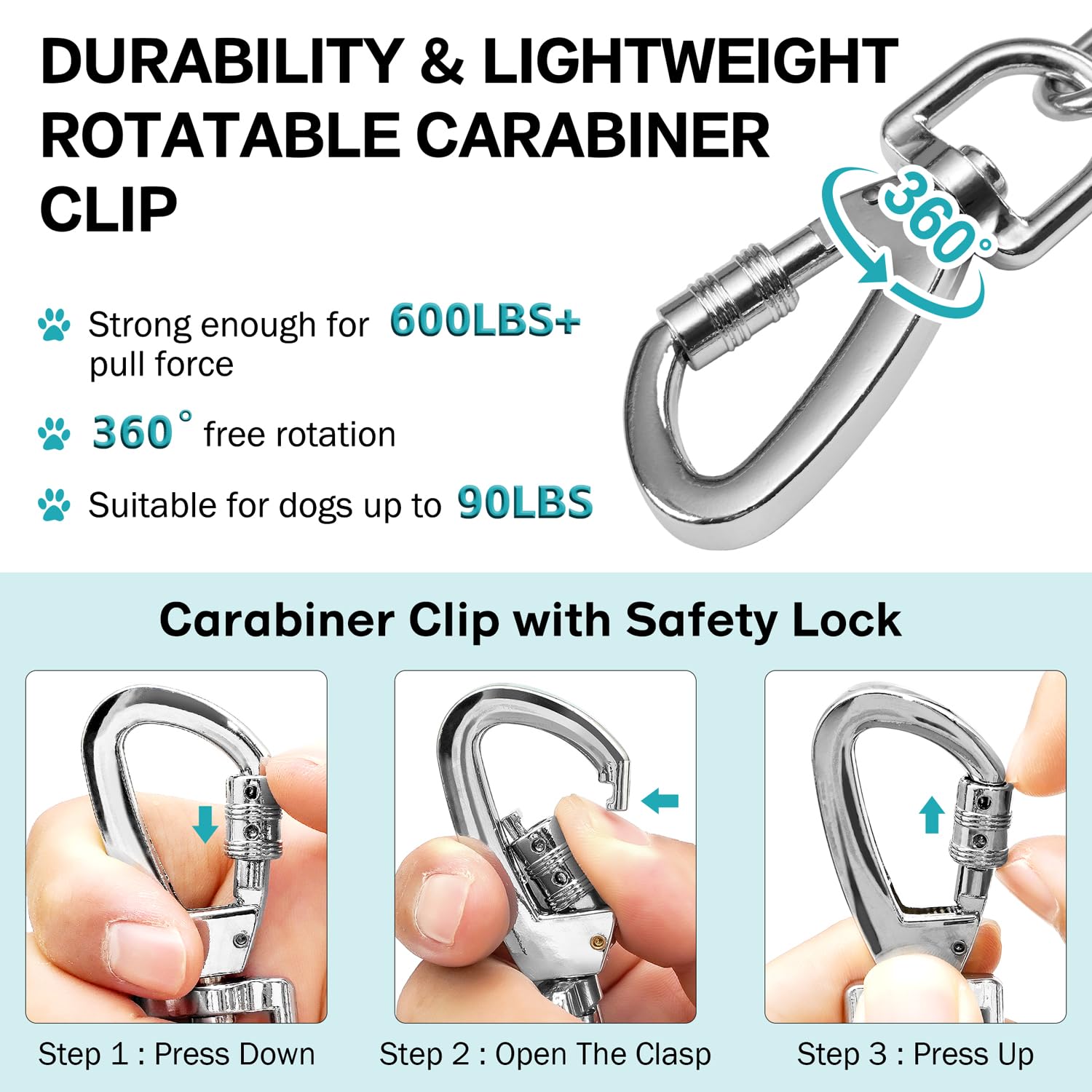 Snagle Paw safety carabiner clip offers lockable connection for reliable outdoor use.