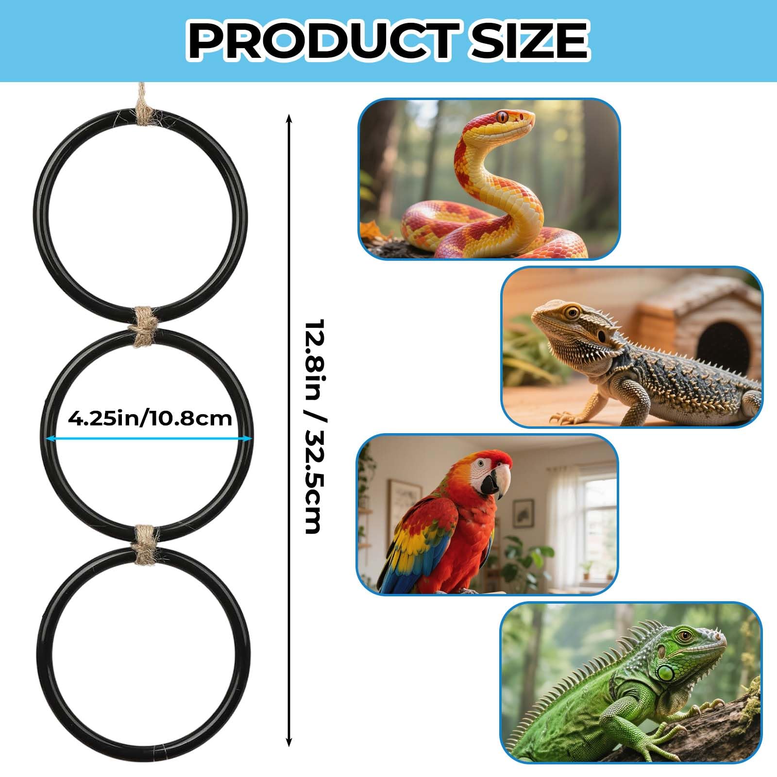 Snake climbing rings acrylic material close-up shows smooth surface for gentle climbing.