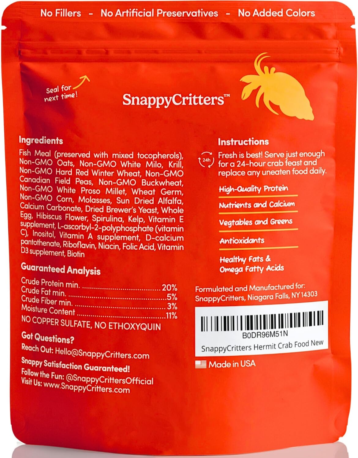 SnappyCritters Hermit Crab Food digestion support helps gut health.