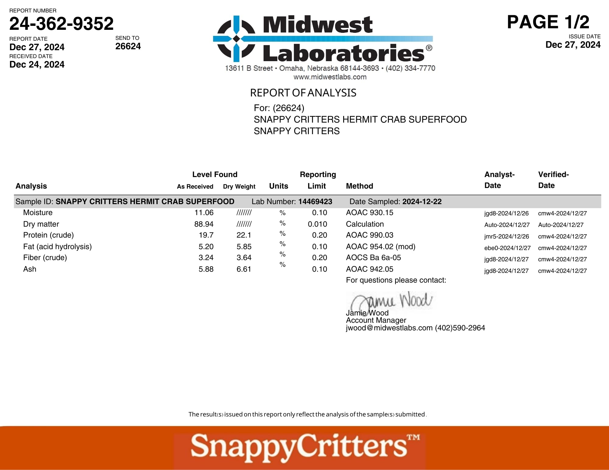 SnappyCritters Hermit Crab Food serving guide assists easy feeding.