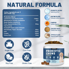 SnazFirst dog probiotics chews ingredients pumpkin inulin highlight gut-friendly benefits.