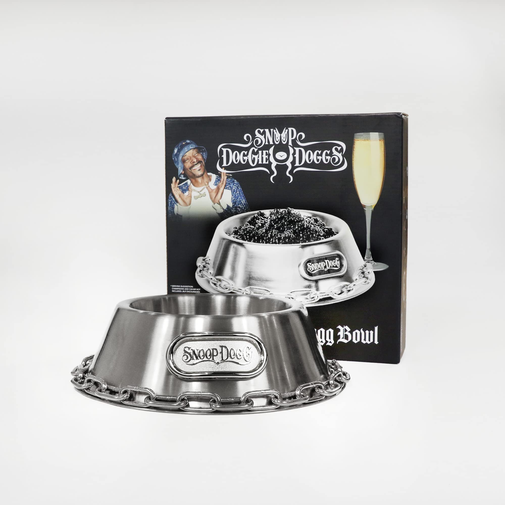 Snoop Doggie Doggs deluxe off the chain bowl chain trim closeup highlights sturdy metal details.