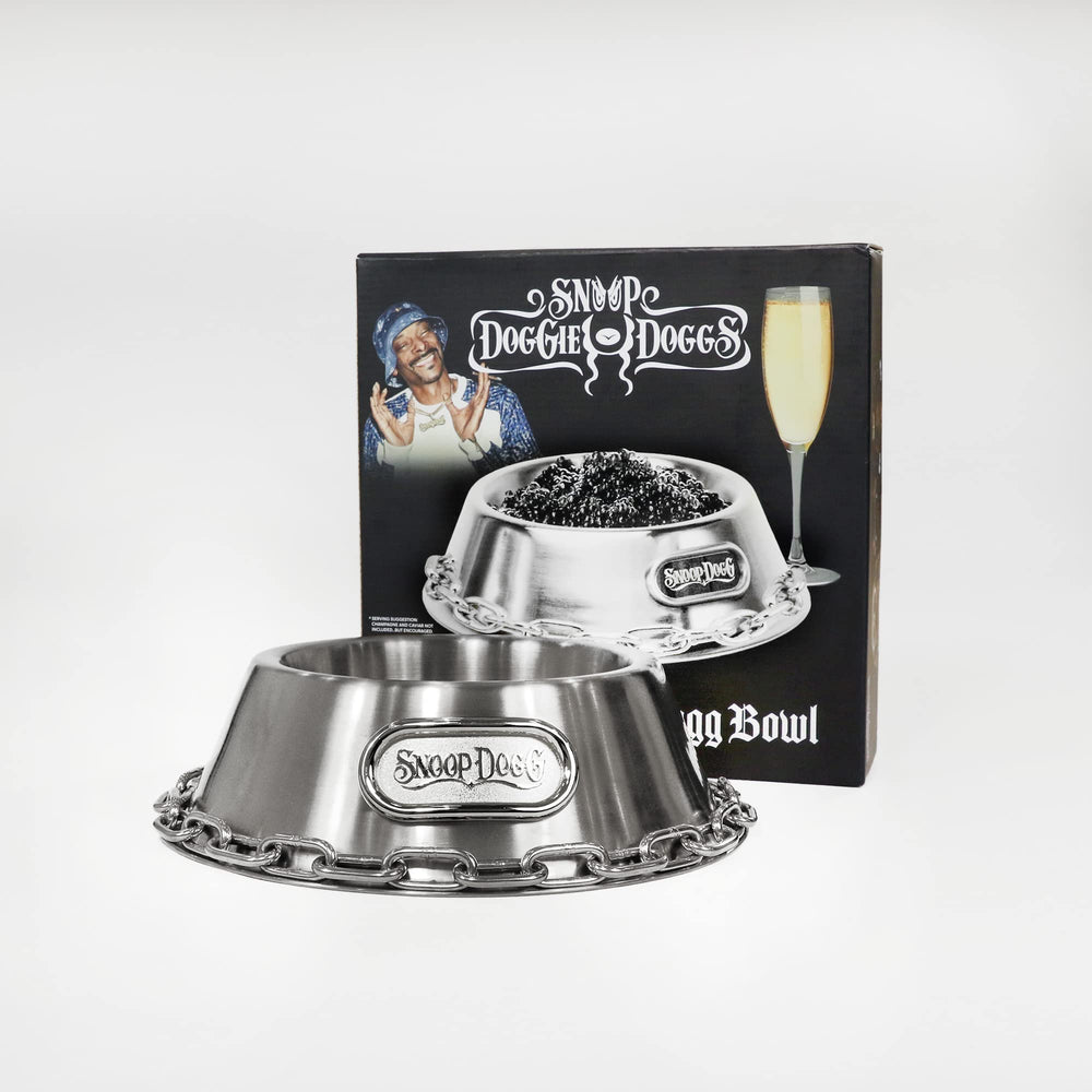 Snoop Doggie Doggs deluxe off the chain bowl chain trim closeup highlights sturdy metal details.