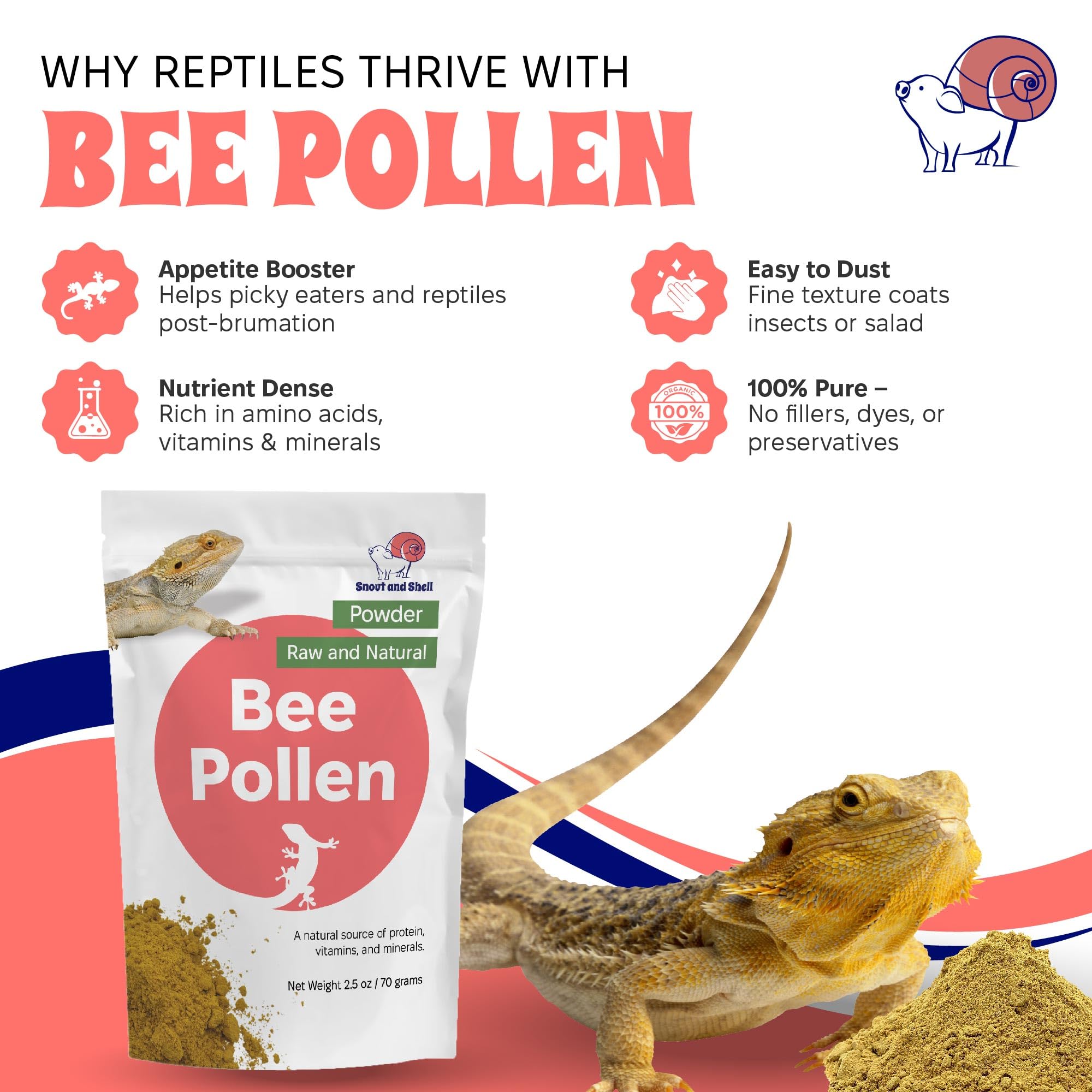 Snout and Shell bee pollen powder dusting insects coats feeder insects for nourishment.