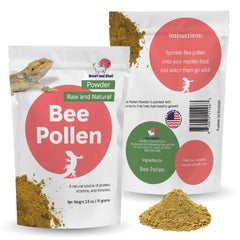 Snout and Shell bee pollen powder reptile topper adds nutrition to meals.
