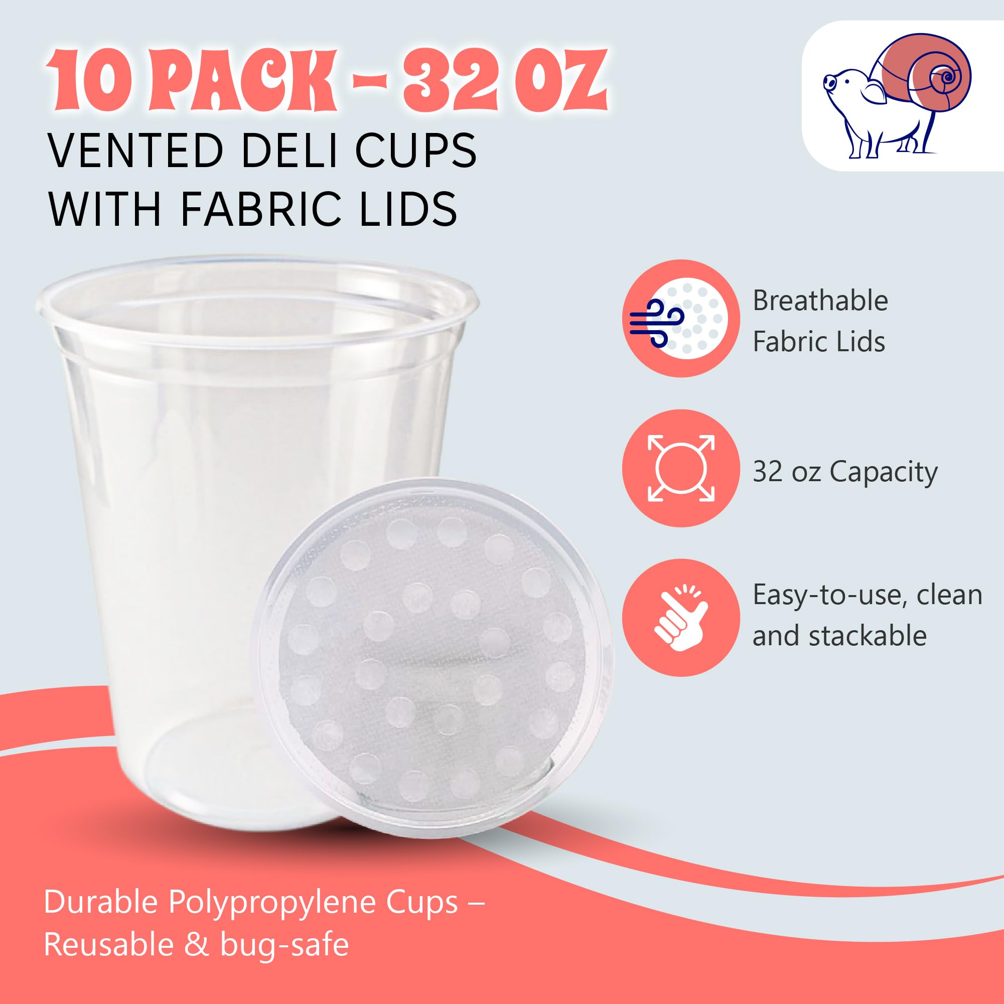 Snout and Shell deli cups with vented lids prevent escapes during culture setup.