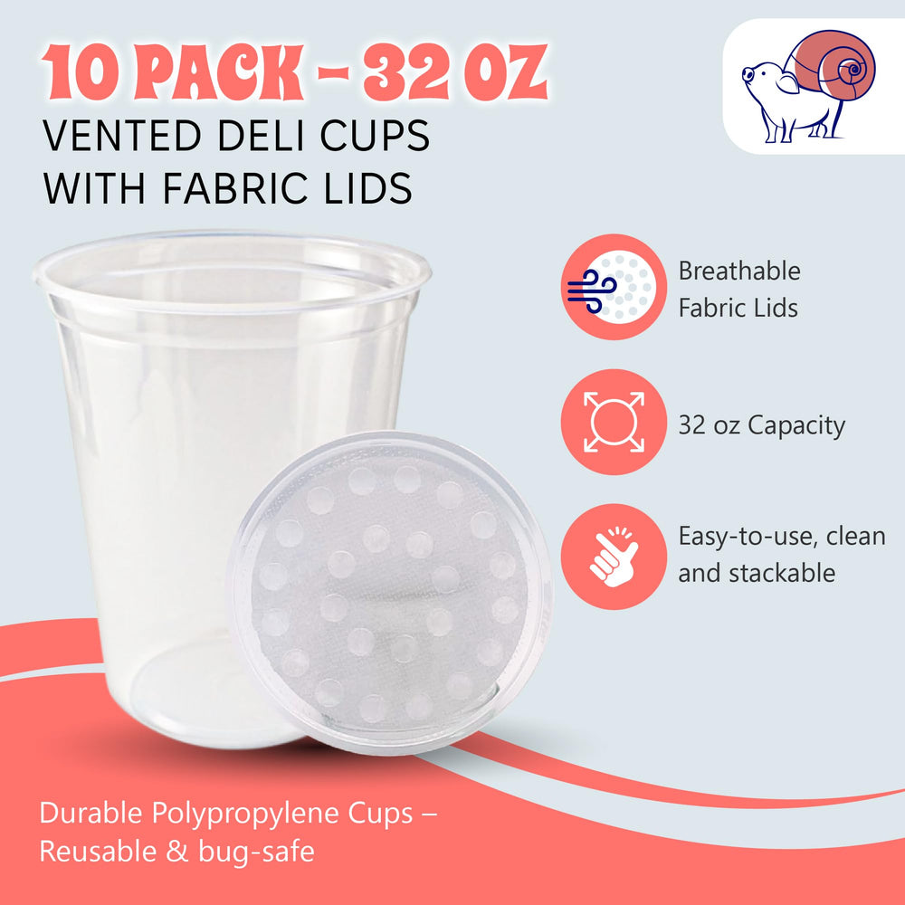 Snout and Shell deli cups with vented lids prevent escapes during culture setup.