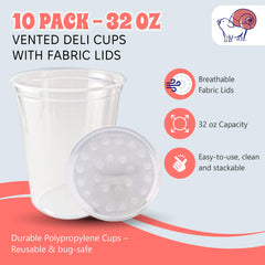 Snout and Shell deli cups with vented lids prevent escapes during culture setup.