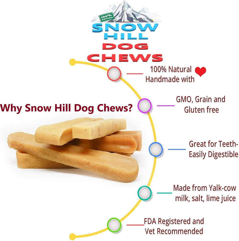 Snow Hill Himalayan Yak Cheese Dog Chews XXL on counter emphasizes natural Himalayan origin.