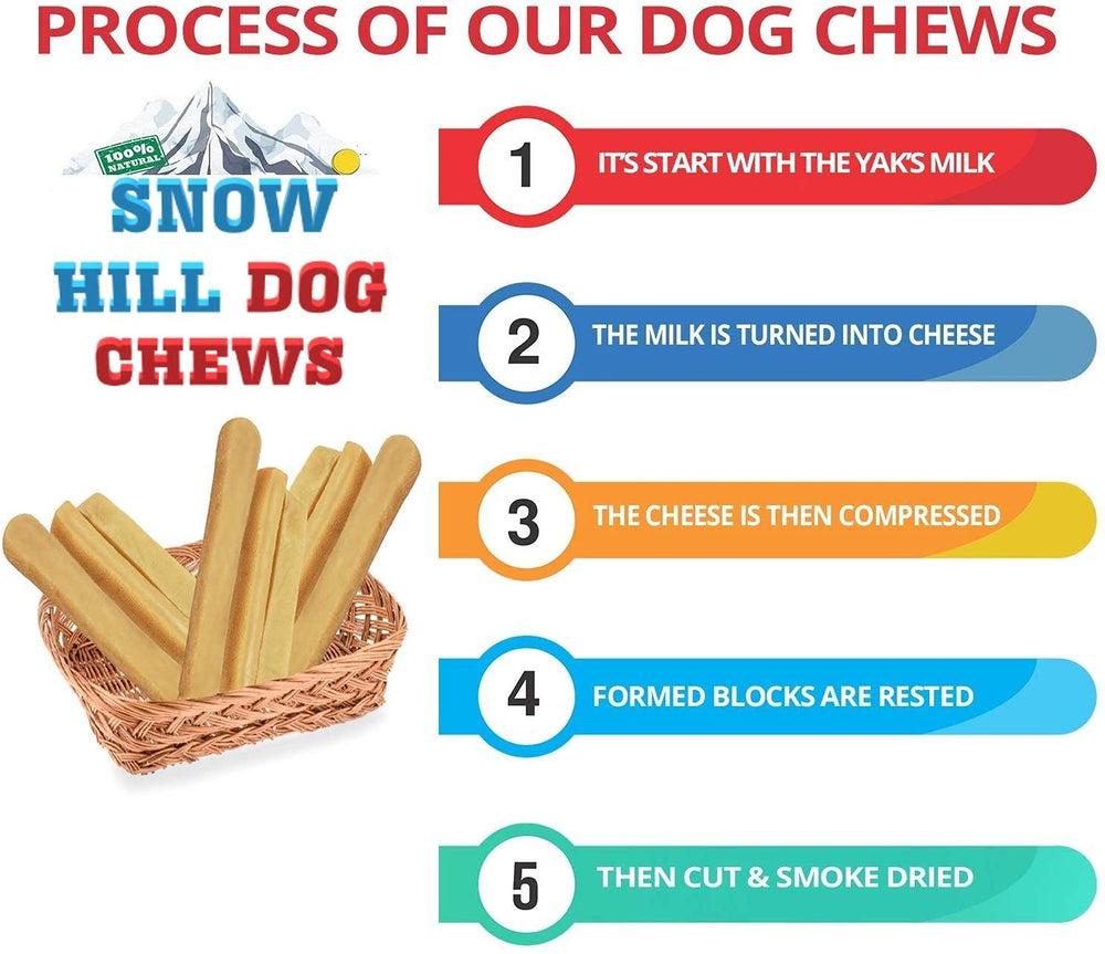Snow Hill Yak Cheese Dog Chews XXL ingredients label highlights yak milk and simple recipe.