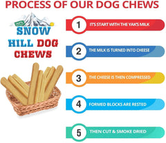 Snow Hill Yak Cheese Dog Chews XXL ingredients label highlights yak milk and simple recipe.