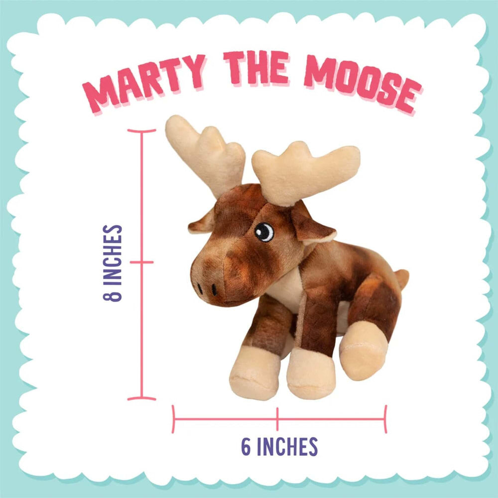 Snugarooz Marty moose 8-inch size fits small to medium dogs for cuddling.