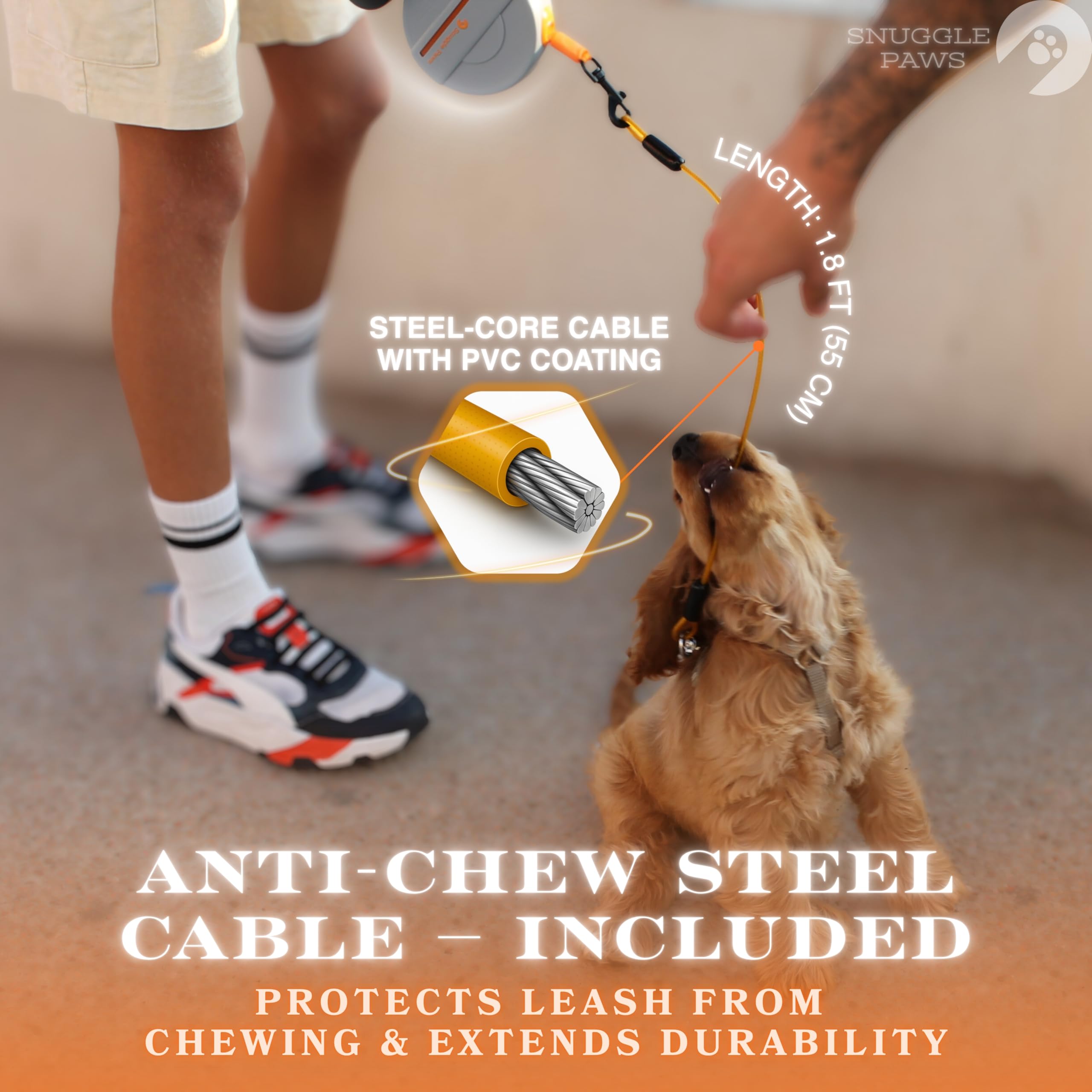 Snuggle Paws 360° swivel clip prevents leash tangling