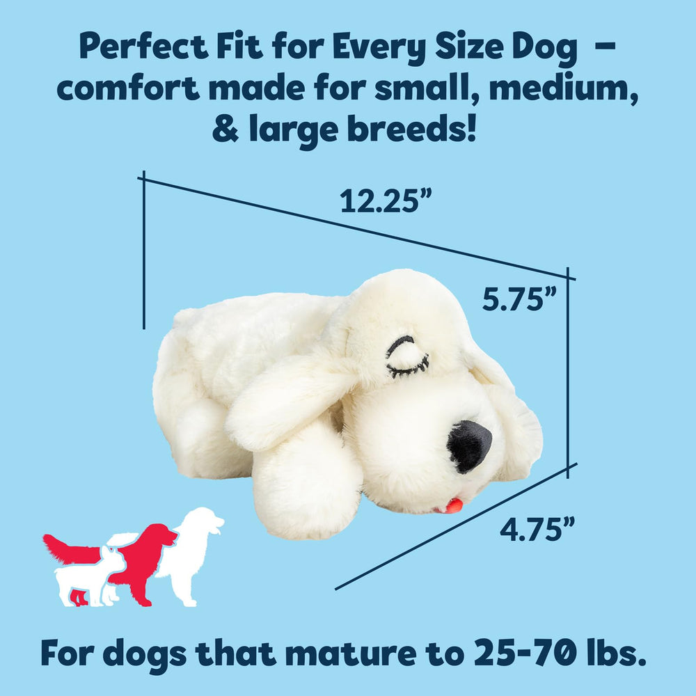Snuggle Puppy batteries included image points to ready-to-use heartbeat and quick setup.