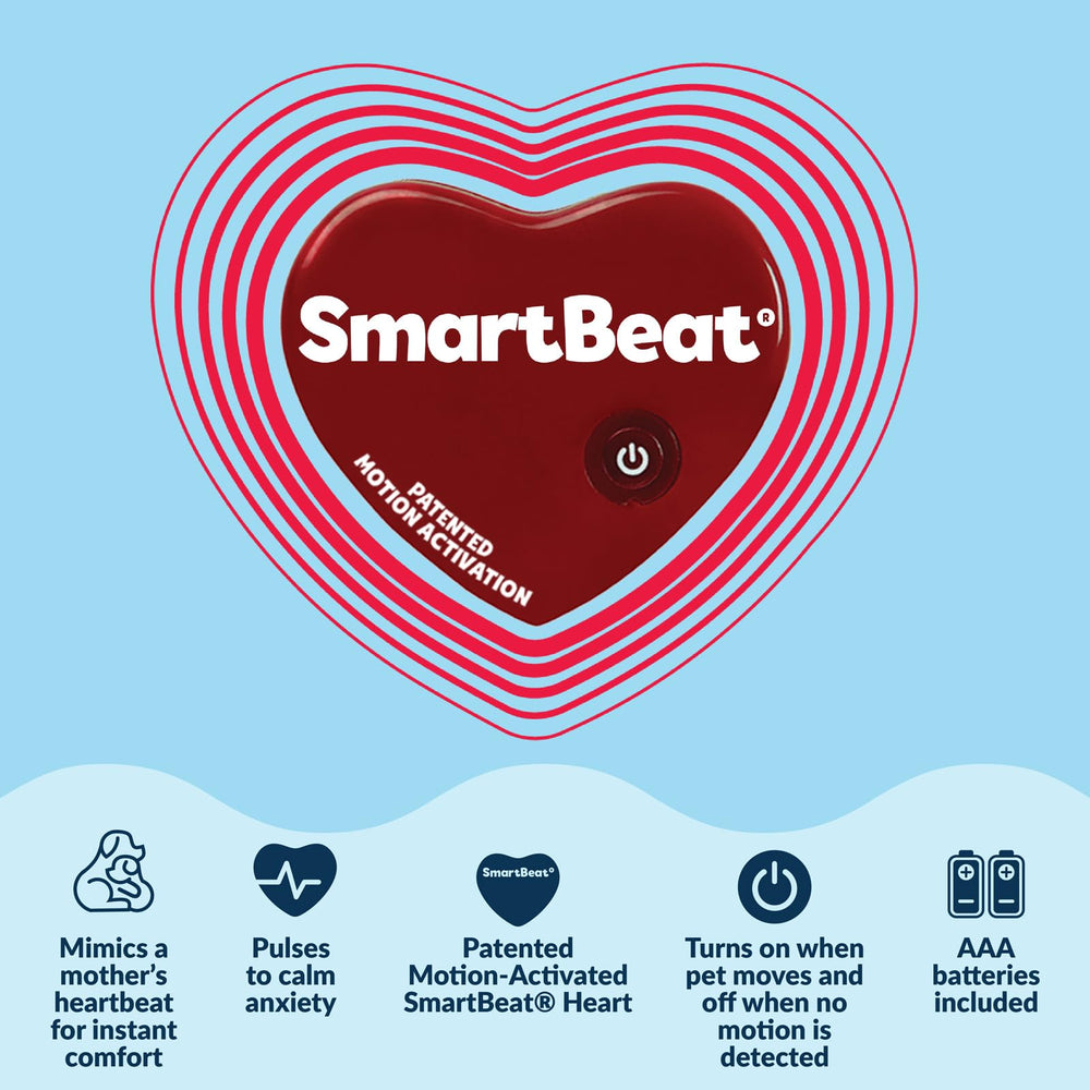 Snuggle Puppy crate-training use demonstrates sleep-friendly solution for calm nights.