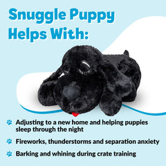 Snuggle Puppy with dog snuggling the toy, showing companionship.