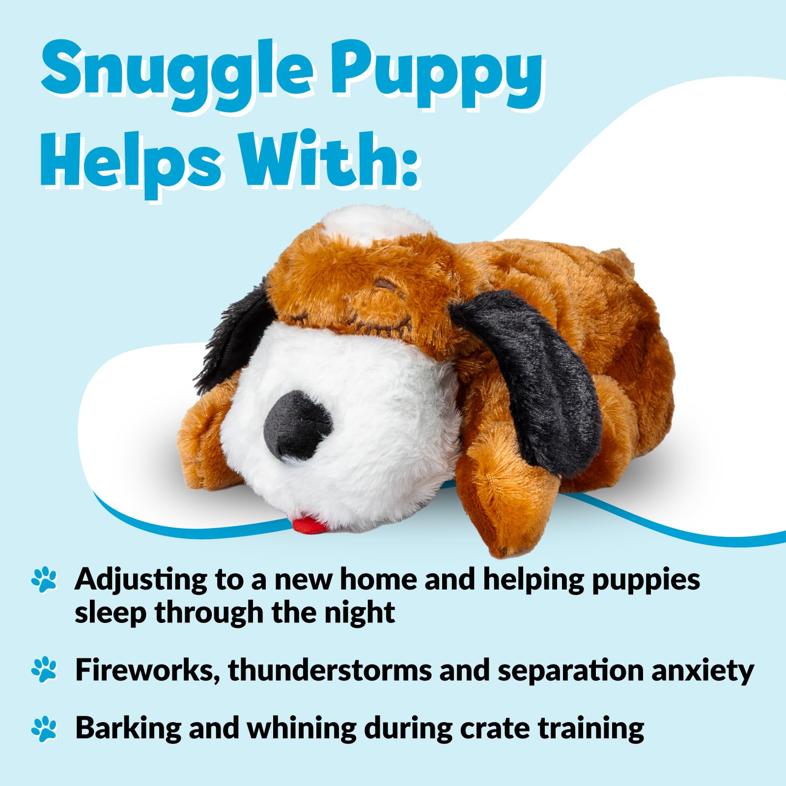 Snuggle Puppy heartbeat pack removable image highlights easy heat-pack access.