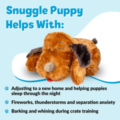 Snuggle Puppy heartbeat pulse Real-Feel image demonstrates soothing touch during bedtime routine.