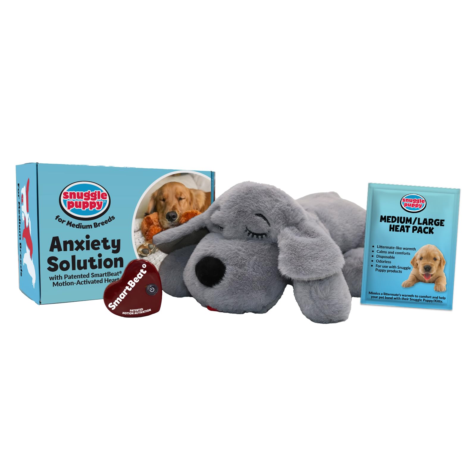 Snuggle Puppy heartbeat toy close-up showing calming Real-Feel heartbeat for dogs.