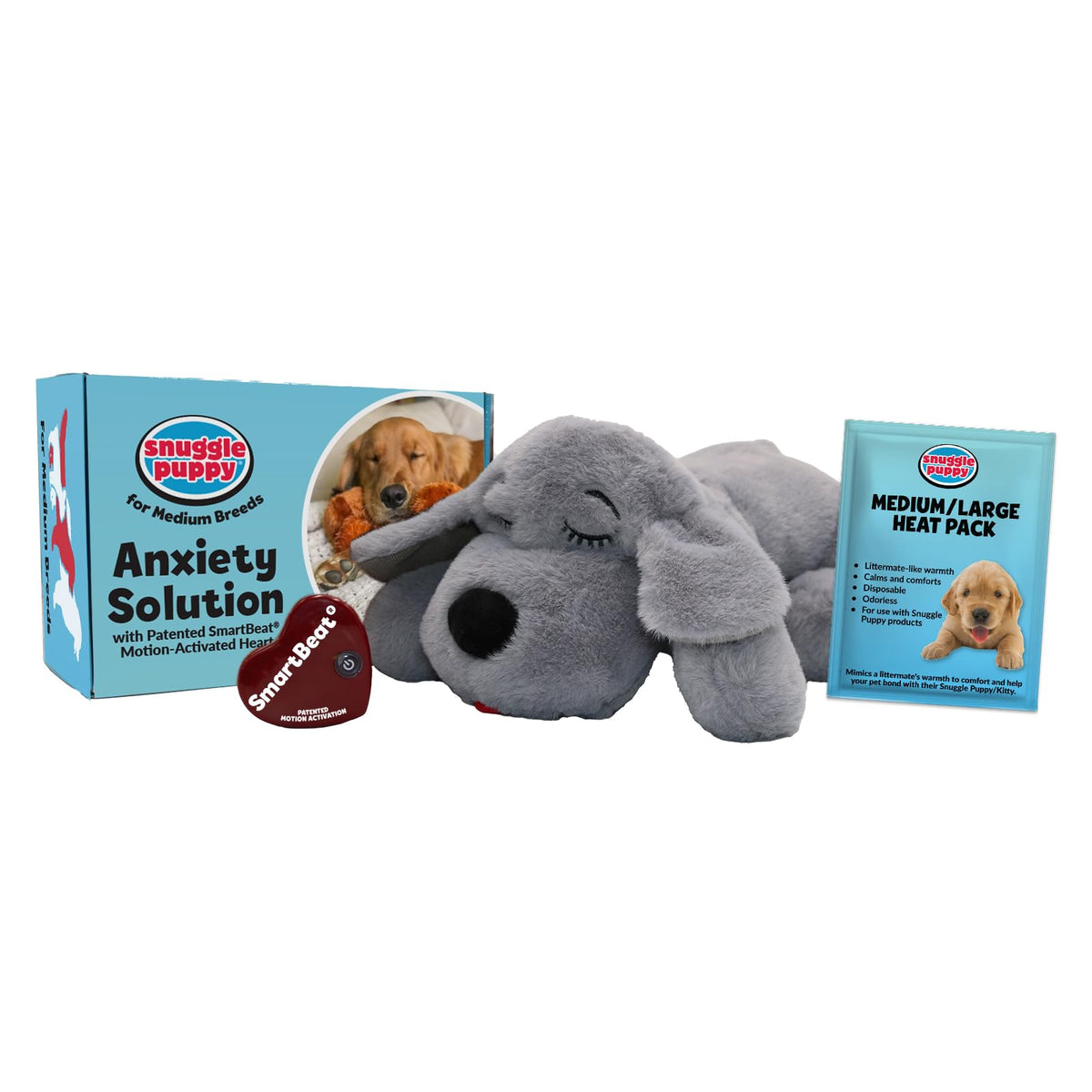 Snuggle Puppy heartbeat toy close-up showing calming Real-Feel heartbeat for dogs.