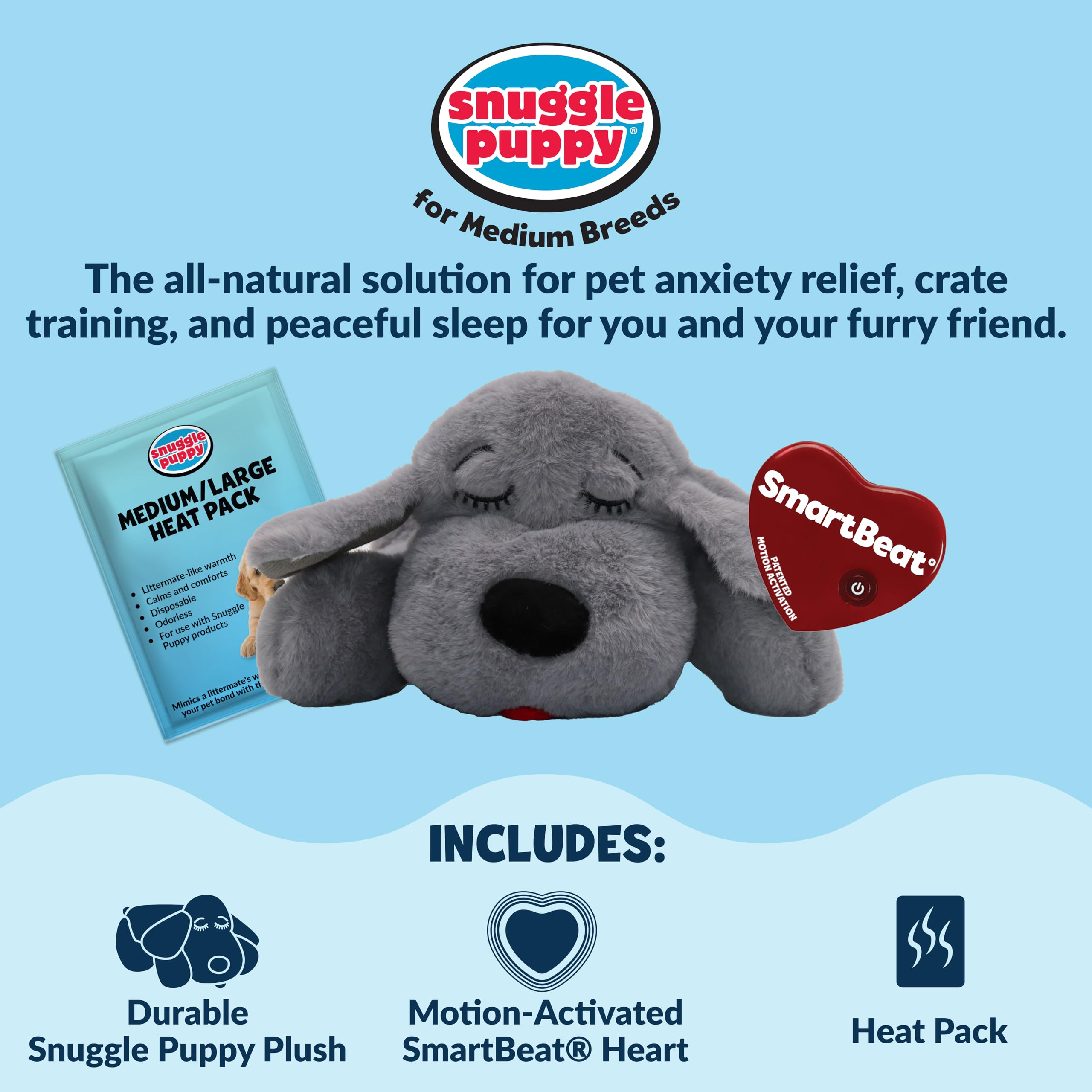 Snuggle Puppy heat pack removable feature in use for comforting warmth.