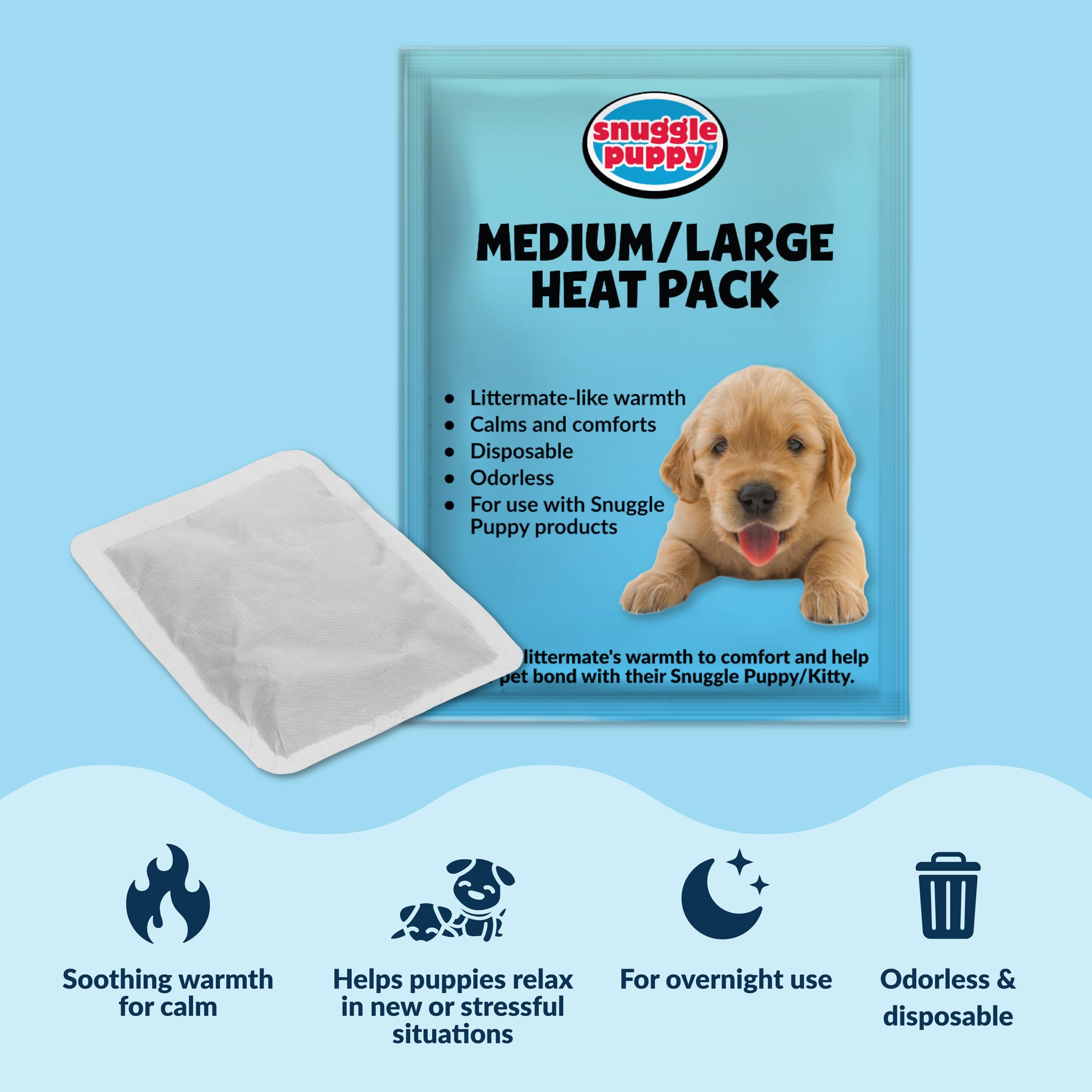 Snuggle Puppy sleep-training use image; calming aid during crate time.