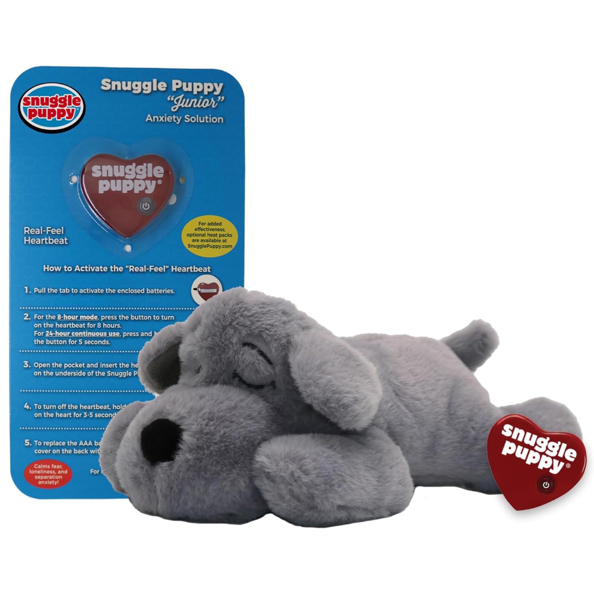 Snuggle Puppy small-breed heartbeat toy showing calming heartbeat for anxious pups