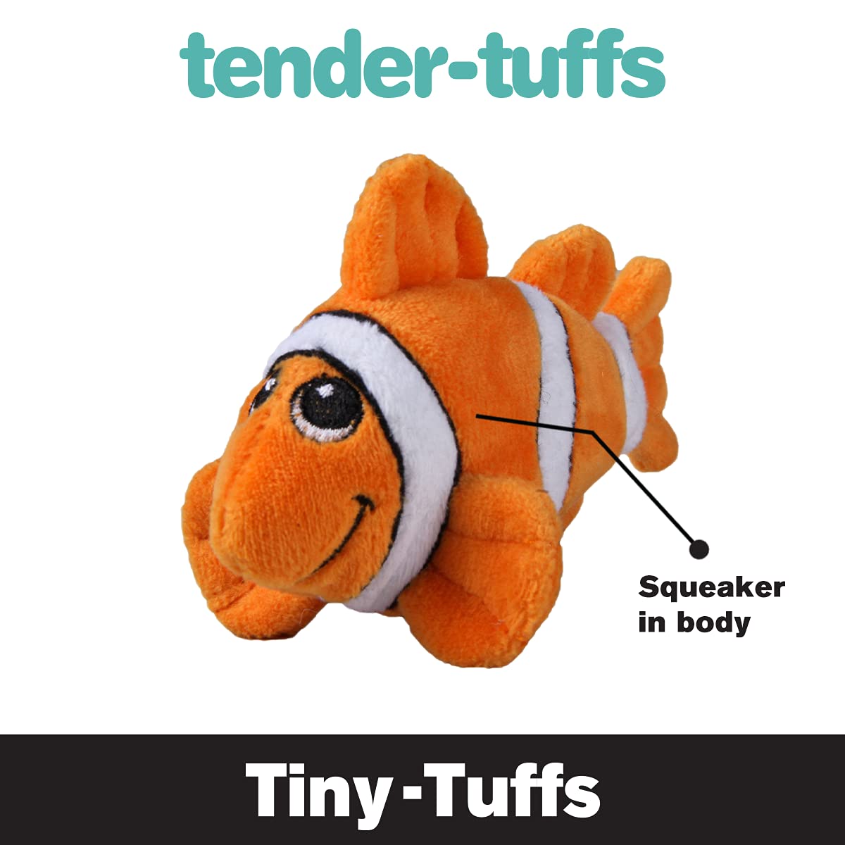 Snuggle Puppy Tender-Tuffs orange clownfish toy pack shot showcases toy variety and rotation.