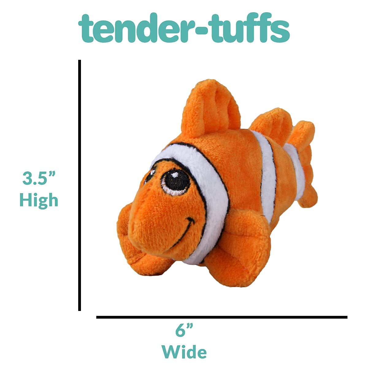 Snuggle Puppy Tender-Tuffs orange clownfish toy playtime with small dogs at home.