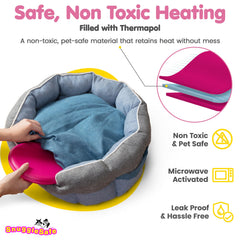 Snugglesafe Original heat pad microwave activation shown with quick warmth release.