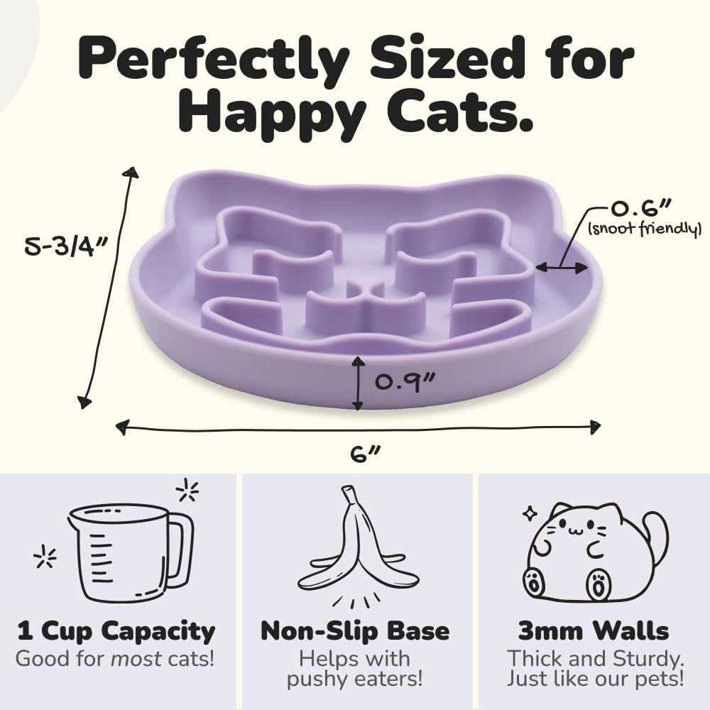 Snuggli lavender color slow feeder cat bowl adds calm kitchen aesthetic