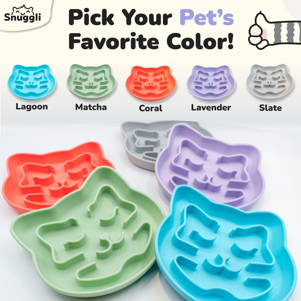 Snuggli cat bowl for mental enrichment during indoor play and dining