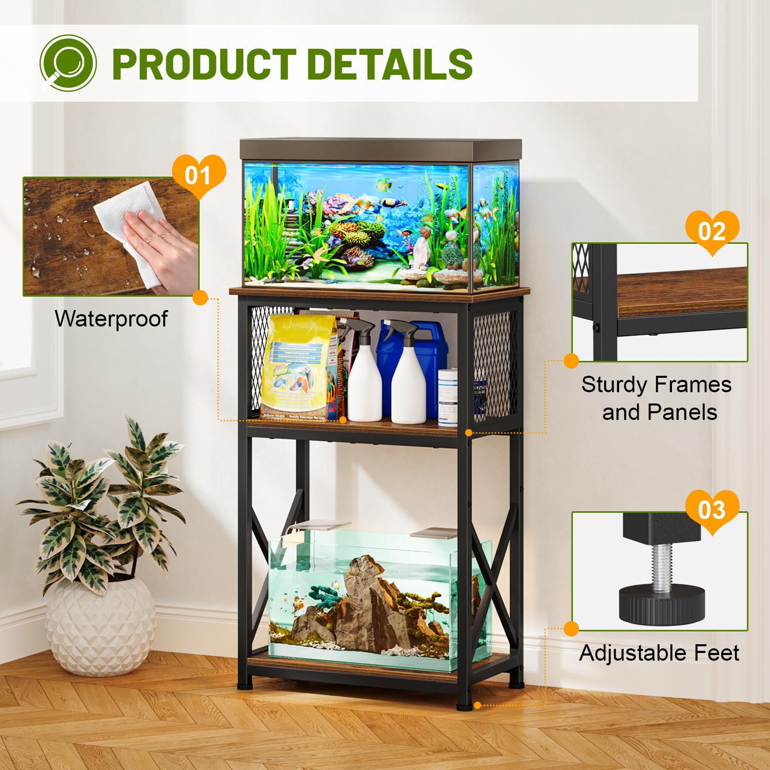 Snughome aquarium stand bottom tier designed to support smaller tank gear