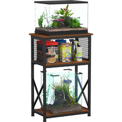 Snughome aquarium stand front view showing sturdy metal and wood support for a 10-gallon setup