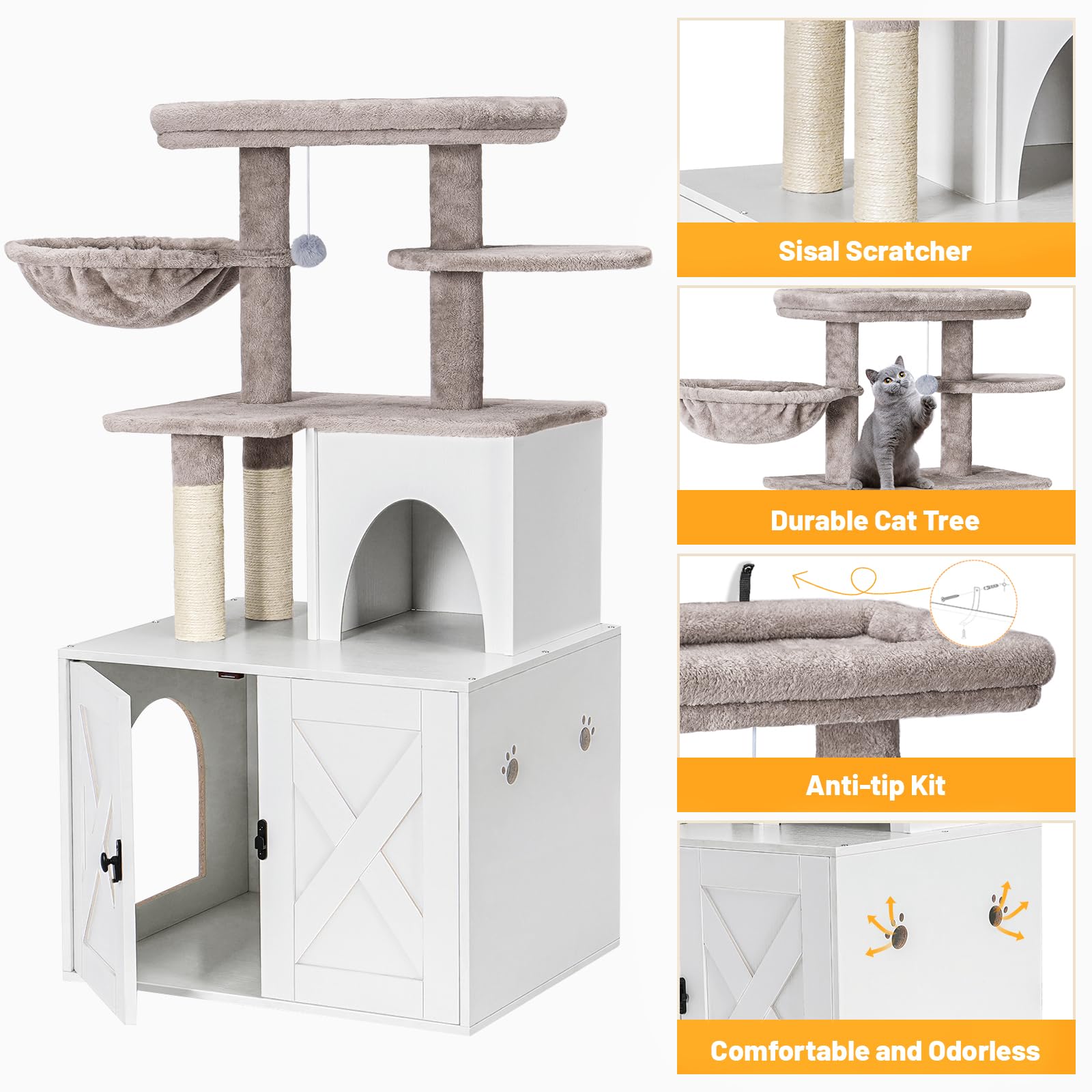 Snughome cat litter box enclosure door storage open-door feature
