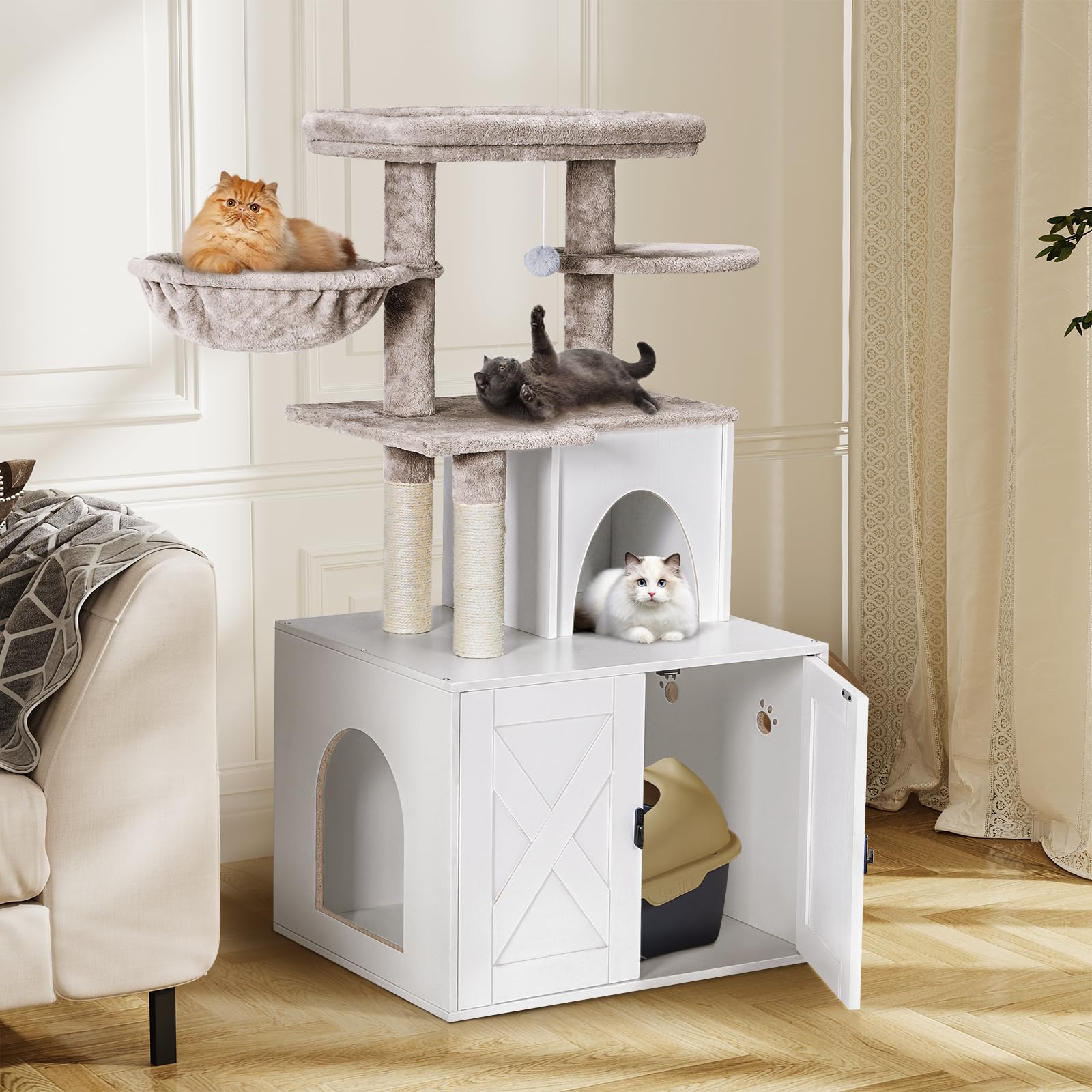 Snughome cat litter box enclosure interior detail with accessible doors