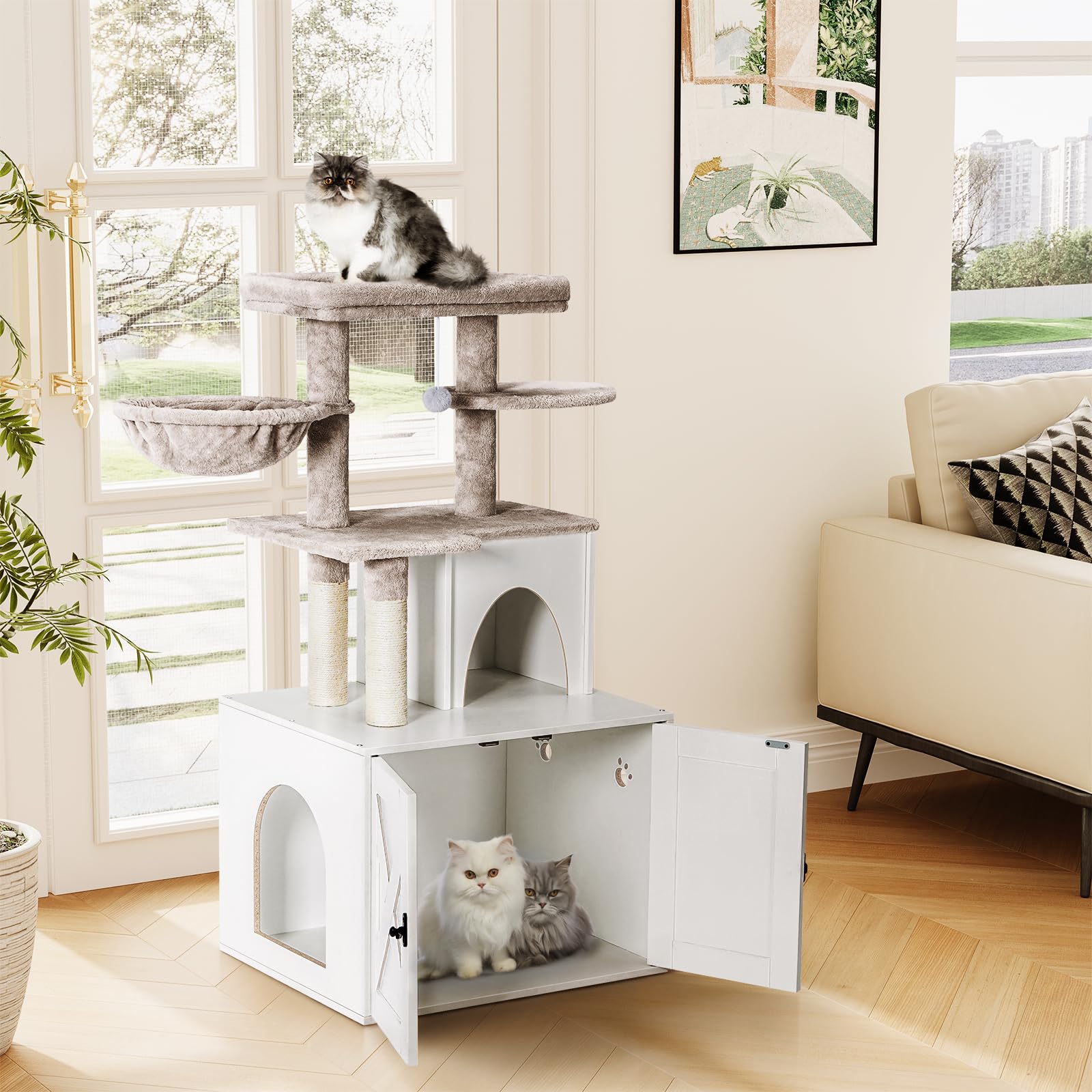 Snughome cat litter box enclosure side view highlighting compact footprint for corners